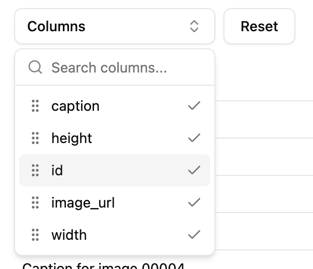 Selectable columns